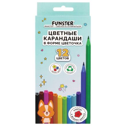 Карандаши цветные FUNSTER (ФАНСТЕР), 12 цветов, фигурный корпус в форме цветочка, 182069