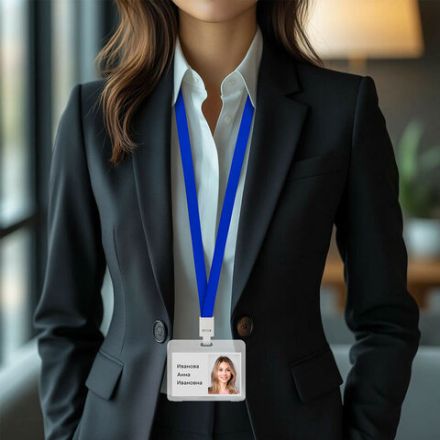 Бейдж горизонтальный (54х85 мм) на 2 карты, с лентой 45 см, ЗАЩИТА ОТ ВЛАГИ И ПЫЛИ, BRAUBERG EXTRA, 238823