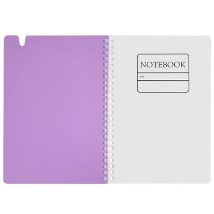 Тетрадь обложка пластик, А5 80 л., гребень мягкий, вырубка для ручки, клетка, BRAUBERG, сиреневый, 405379