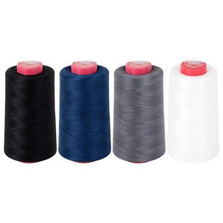 Нитки швейные 40/2 5000 ярд. (4572 м), Набор 4 цвета, бел/сер/син/черн, DEVELIA (Девелиа), 665619