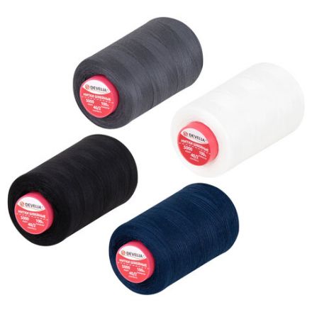 Нитки швейные 40/2 5000 ярд. (4572 м), Набор 4 цвета, бел/сер/син/черн, DEVELIA (Девелиа), 665619