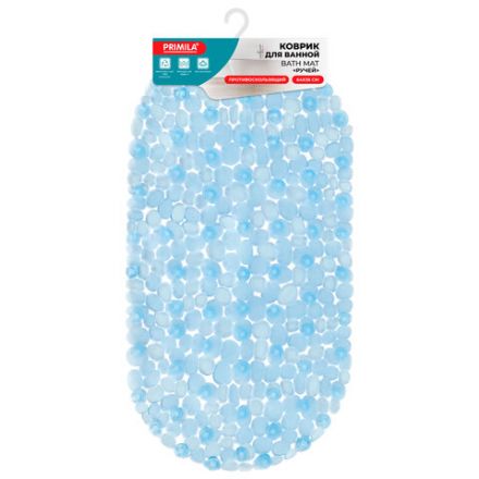 Коврик для ванны противоскользящий 64х36 см "Ручей", овальный, голубой, ПВХ, присоски, PRIMILA (ПРИМИЛА), 700390