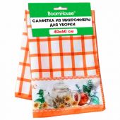 Салфетка из МИКРОФИБРЫ универсальная, 40х60 см, оранжевая клетка, орнамент, 240 г/м2, BOOMHOUSE (БУМХАУС), 700877
