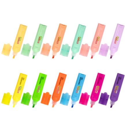 Набор текстовыделителей 12 ЦВЕТОВ, STAFF "EVERYDAY HL-720", 6 неоновых цветов + 6 пастельных цветов, линия 1-5 мм, 152557