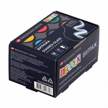 Краски акриловые для витража "Декола", 6 цветов по 20 мл, в банках, Невская Палитра, 42411064