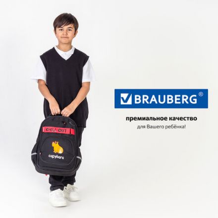 Рюкзак BRAUBERG MOTION, 2 отделения, 3 кармана, "Calm capy", СВЕТЯЩИЙСЯ, 41х28х17 см, 272032