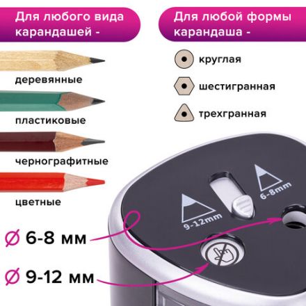 Точилка электрическая BRAUBERG DUAL (для 2 диаметров карандашей!), 4 батарейки АА, черная, 270581 Точилка электрическая BRAUBERG DUAL (для 2 диаметров карандашей!), 4 батарейки АА, черная, 270581