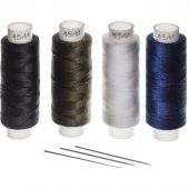 Набор ниток 45 ЛЛ 150м белая, черная, хаки, синяя + 2 иголки