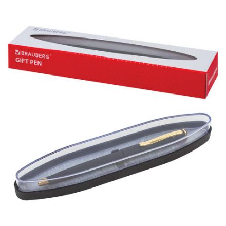 Ручка подарочная шариковая BRAUBERG "Maestro", СИНЯЯ, корпус черный с золотистым, линия письма 0,5 мм, 143470