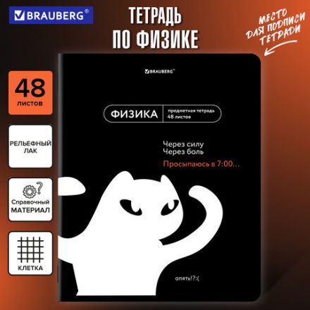 Тетрадь предметная МЕМЫ 48 л., TWIN-лак, ФИЗИКА, клетка, подсказ, BRAUBERG, 405106