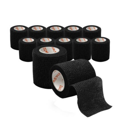 Бинт эластичный бандажный защитный самофиксирующийся, 4,5 м х 5 см, 12 рулонов, черный, DASWERK (ДАСВЕРК), 680041