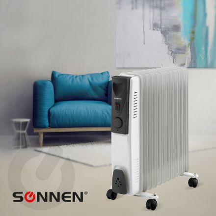 Обогреватель масляный SONNEN DFS-11, 2500 Вт, 11 секций, белый, 453500