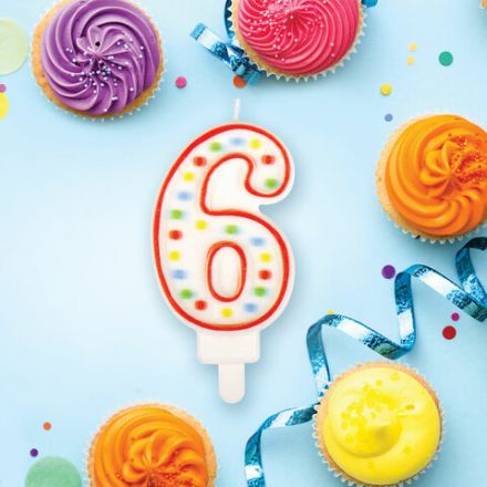 Свеча-цифра для торта "6" ДВУСТОРОННЯЯ с конфетти, 8,5 см, ЗОЛОТАЯ СКАЗКА, держатель, блистер, 591399