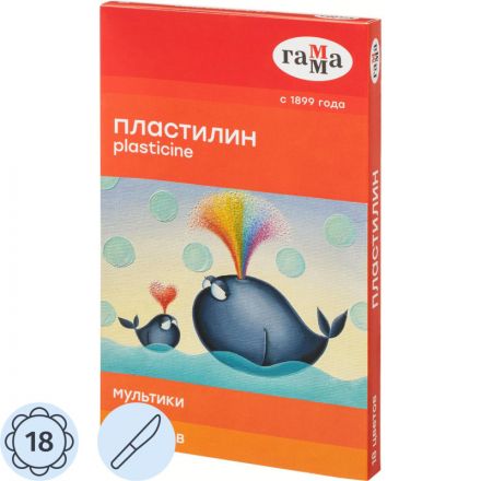 Пластилин классический Гамма Мультики 18 цветов 360 г со стеком
