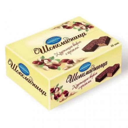 Вафли глазированные КОЛОМЕНСКОЕ "Шоколадница" с орехами, 40 шт. по 30 г, в шоубоксе