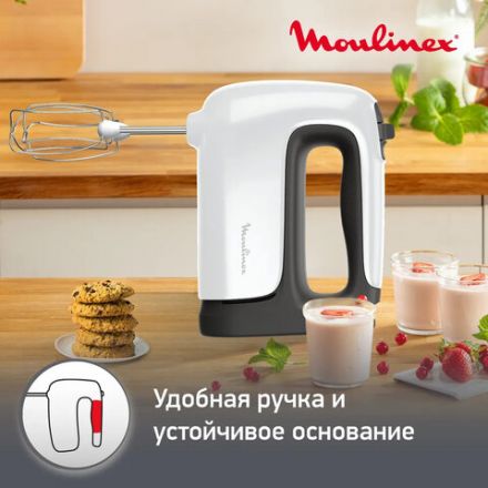 Миксер MOULINEX HM460110, 500 Вт, 5 скоростей, 2 венчика, 2 крюка для теста, белый, 7211004400 Миксер MOULINEX HM460110, 500 Вт, 5 скоростей, 2 венчика, 2 крюка для теста, белый, 7211004400
