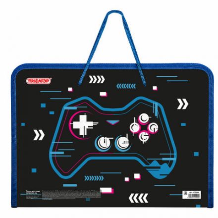 Папка для труда на молнии с ручками ПИФАГОР А4, 1 отделение, пластик, органайзер, "Lucky gamer", 273390