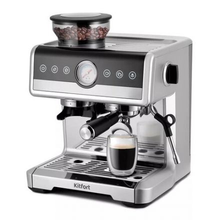Кофейная станция KITFORT КТ-7413, 2250 Вт, объем 2,6 л, для зерен 220 г, ручной капучинатор, серая