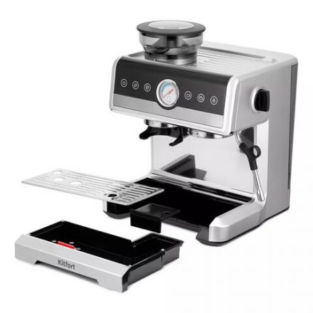 Кофейная станция KITFORT КТ-7413, 2250 Вт, объем 2,6 л, для зерен 220 г, ручной капучинатор, серая