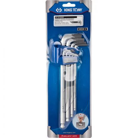 Набор ключей Г-обр.шестигран.1,5-10мм,длинные, шар.,9 пр. KING Tony 20109MR