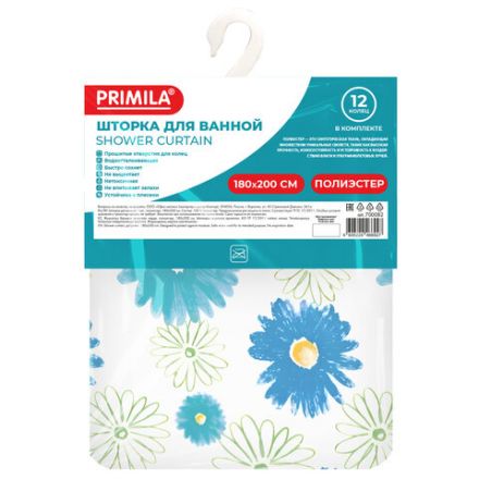 Шторка для ванной ПОЛИЭСТЕР, 180х200 см, кольца в комплекте, ЦВЕТЫ, PRIMILA (ПРИМИЛА), 700082