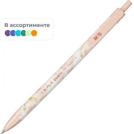 Ручка шариковая автоматическая M&G Sakura Time, д.ш.0,5мм,син,масл, ассорт