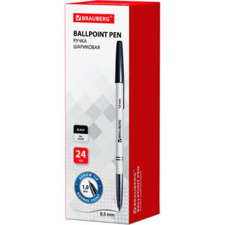 Ручка шариковая BRAUBERG "Офисная", ЧЕРНАЯ, корпус белый, узел 1 мм, линия письма 0,5 мм, 140890