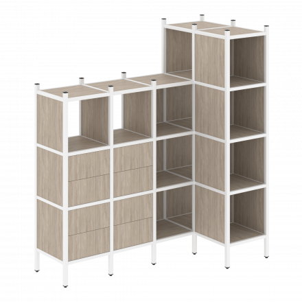 Loft Угловой внутренний стеллаж наборный VR.L-47 Дуб аттик/Белый металл 1694*862*1869