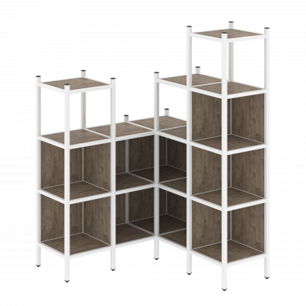 Loft Угловой внутренний стеллаж наборный VR.L-39 Тиквуд тёмный/Белый металл 1278*1278*1869