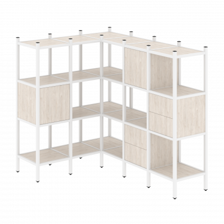 Loft Угловой внутренний стеллаж наборный VR.L-30 Денвер светлый/Белый металл 1278*1278*1458