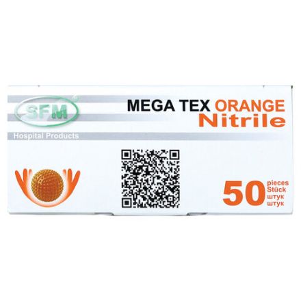 Перчатки нитриловые сверхпрочные с текстурой SFM MEGA TEX ORANGE, Германия, 25 пар (50 штук), размер XL (очень большой), 4036534915202