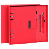 Ежедневник на кольцах в наборе с ручкой А5, 165x229 мм, BRAUBERG "Lux", под кожу, 100 листов, красный, 116857