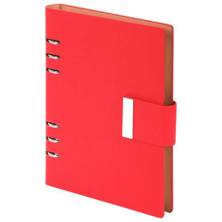 Ежедневник на кольцах в наборе с ручкой А5, 165x229 мм, BRAUBERG "Lux", под кожу, 100 листов, красный, 116857