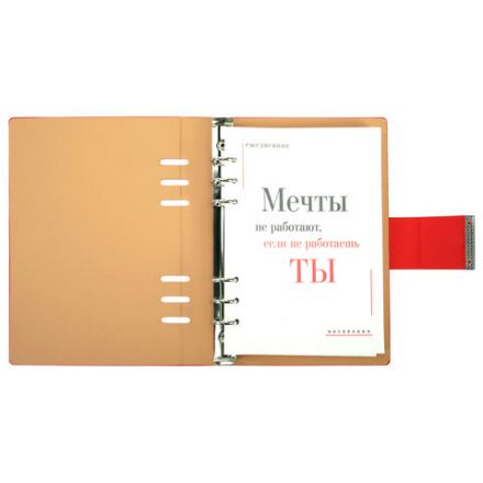 Ежедневник на кольцах в наборе с ручкой А5, 165x229 мм, BRAUBERG "Lux", под кожу, 100 листов, красный, 116857