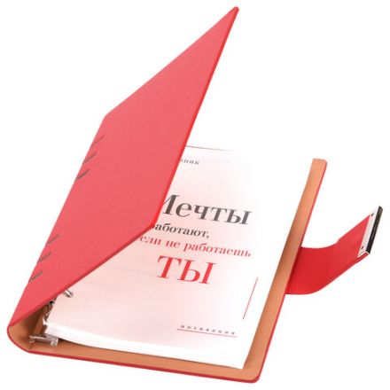 Ежедневник на кольцах в наборе с ручкой А5, 165x229 мм, BRAUBERG "Lux", под кожу, 100 листов, красный, 116857