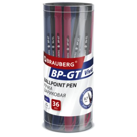 Ручка шариковая BRAUBERG BP-GT VIVID, СИНЯЯ, корпус ассорти, пишущий узел 0,7 мм, линия письма 0,35 мм, 144502