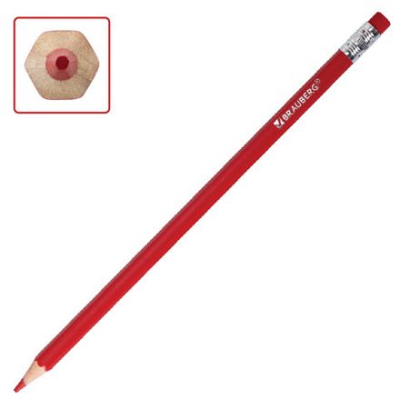 Карандаши цветные стираемые с ластиком BRAUBERG, 12 цветов, шестигранные, 182070