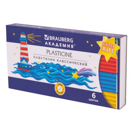 Пластилин классический BRAUBERG "АКАДЕМИЯ КЛАССИЧЕСКАЯ", 6 цветов, 120 г, СТЕК, ВЫСШЕЕ КАЧЕСТВО, 106440