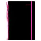 Тетрадь обложка пластик, А4 80 л., спираль пластик, резинка, клетка, BRAUBERG, черный/розовый, 405380