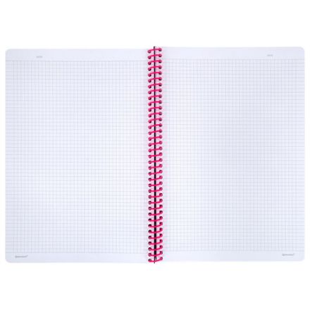 Тетрадь обложка пластик, А4 80 л., спираль пластик, резинка, клетка, BRAUBERG, черный/розовый, 405380