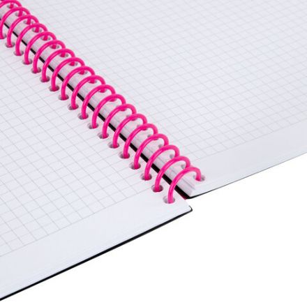 Тетрадь обложка пластик, А4 80 л., спираль пластик, резинка, клетка, BRAUBERG, черный/розовый, 405380