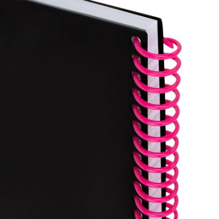 Тетрадь обложка пластик, А4 80 л., спираль пластик, резинка, клетка, BRAUBERG, черный/розовый, 405380