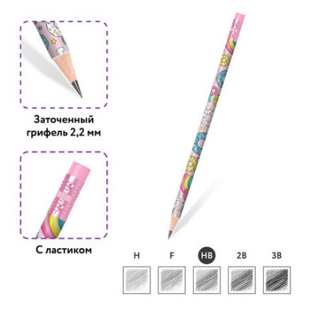 Карандаш чернографитный ЮНЛАНДИЯ "СЛАДКИЕ ИСТОРИИ", 1 шт., HB, с ластиком, корпус с печатью, 181750 Карандаш чернографитный ЮНЛАНДИЯ "СЛАДКИЕ ИСТОРИИ", 1 шт., HB, с ластиком, корпус с печатью, 181750