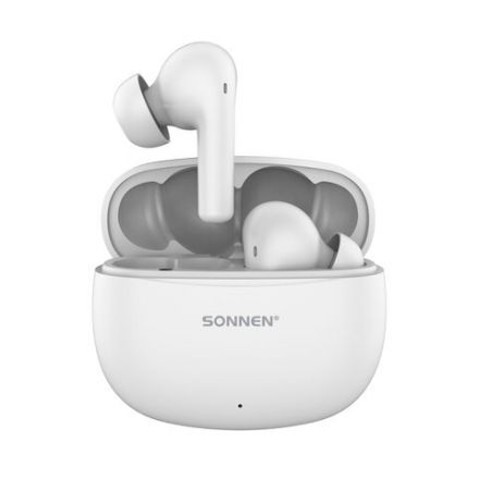 Наушники беспроводные TWS внутриканальные, гибридное шумоподавление ANC + ENC, SONNEN PREMIUM EP-BH34W, Bluetooth 5.3, белые, 514124