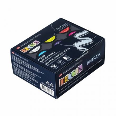 Краски акриловые для витража с контуром "Декола", 9 цветов по 20 мл, в банках, Невская Палитра, 42411065