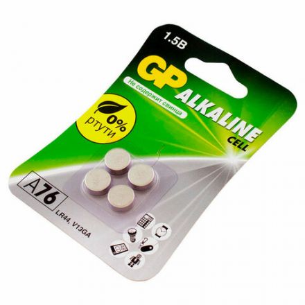 Батарейки КОМПЛЕКТ 4 шт., GP Alkaline, A76 (G13, LR44), алкалиновая, блистер, A76-С10, A76F-2CRU4