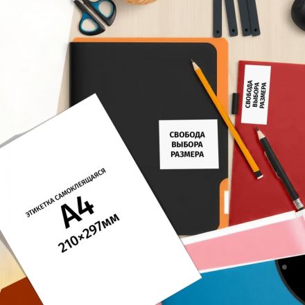 Этикетки самоклеящиеся универсальные Promega label (Комус) А4 210х297 мм 1 штука на листе белые (10 листов в упаковке)