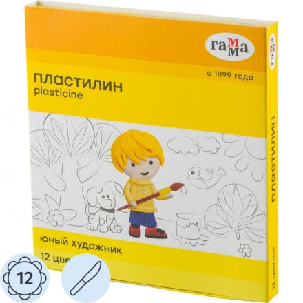 Пластилин классический Гамма Юный художник 12 цветов 168 г со стеком