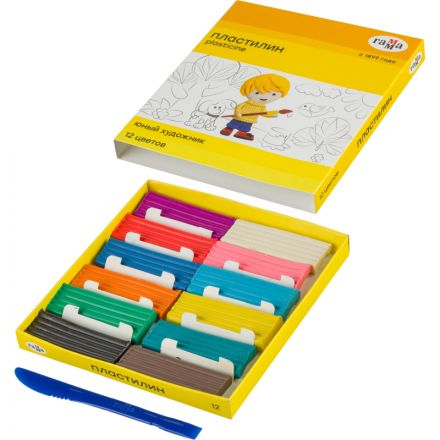 Пластилин классический Гамма Юный художник 12 цветов 168 г со стеком