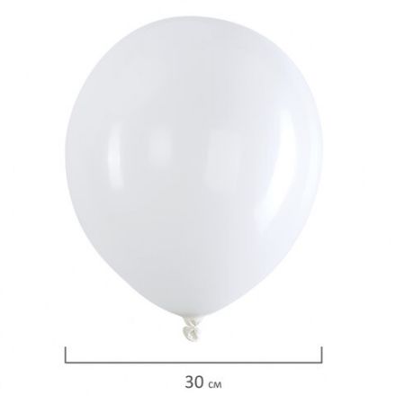Шары воздушные 30 см, 100 штук, "ОДНОЦВЕТНЫЕ", белые, BRAUBERG KIDS, 591875